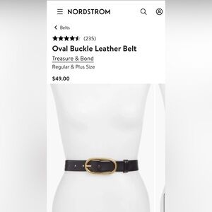 Treasure & Bond Black Leather Belt with Gold Oval Buckle